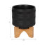 Tarrin Stoneware Planter with Wood Stand - Modern Ceramic Decorative Plant Pot with Raised Base-1898809790