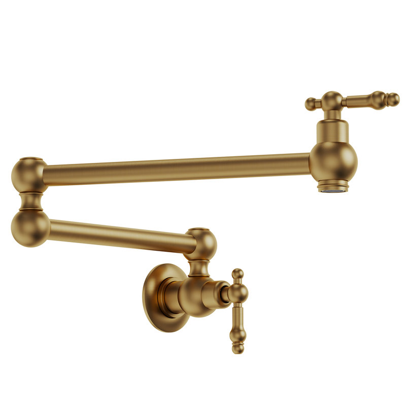 Brass Wall-Mount Pot Filler Kitchen Faucet with Swing Arms, Brushed Gold