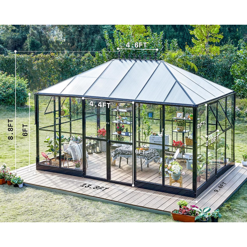 Serre en polycarbonate d'extérieur Grer’s Haven AMERLIFE, assemblage rapide, cour arrière, noir