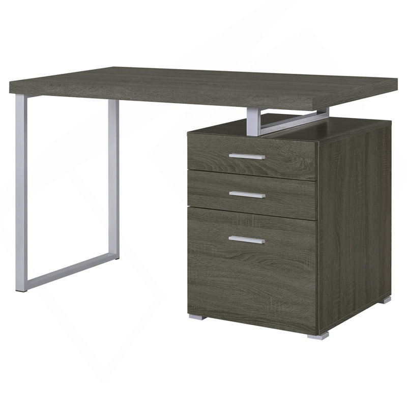 Bureau réversible à 3 tiroirs gris patiné