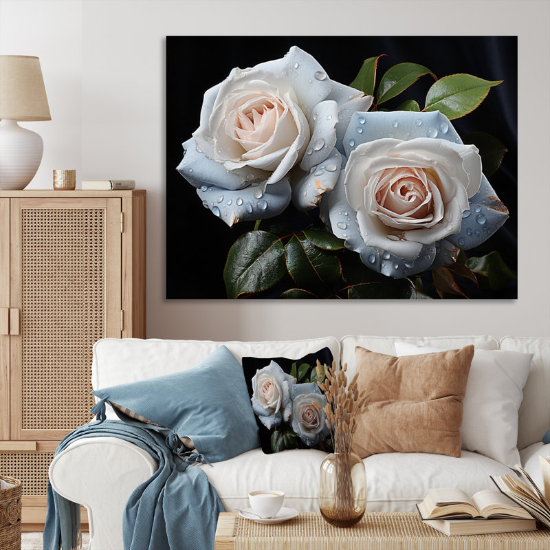 Roses blanches, impression romantique II, H 12 po x l 20 po x P 1 po, Toile tendue
