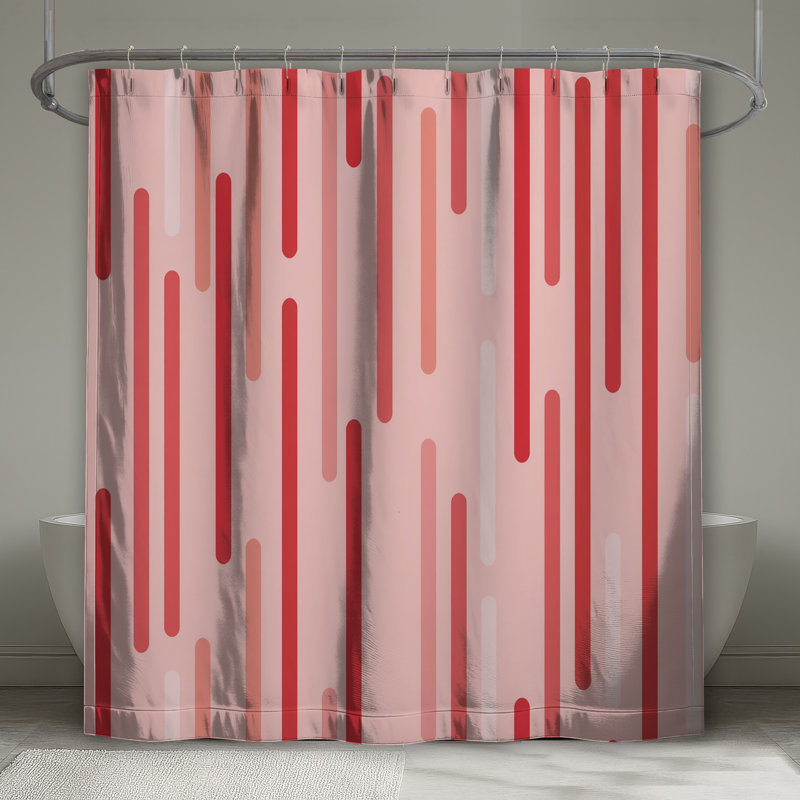 Rideau de douche à rayures rouges - Motif de décor de salle de bain moderne, L 70 po x H 72 po