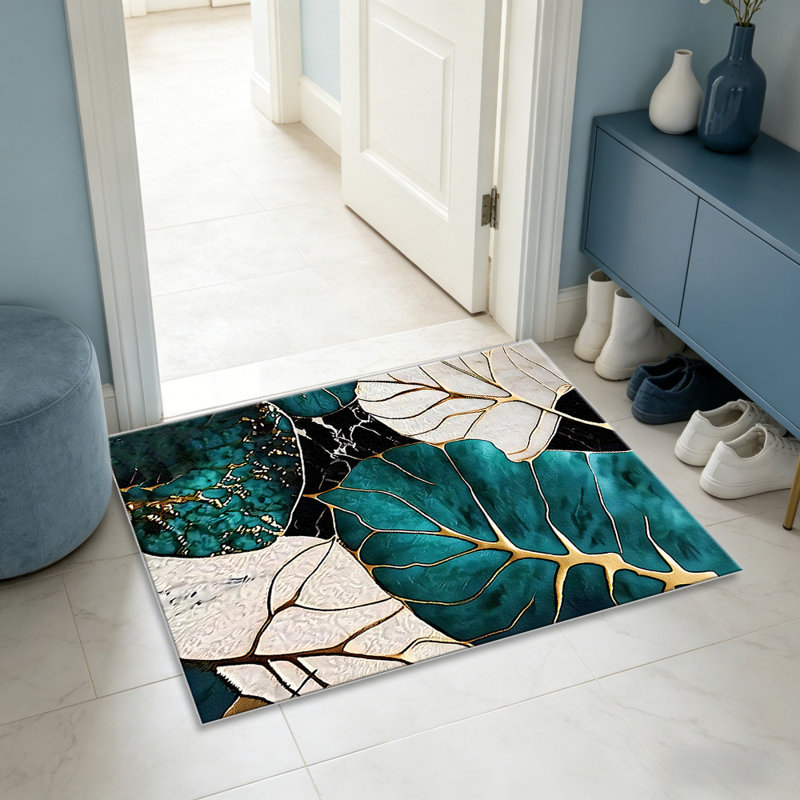 Teal Gold Leaf carpet-easy to clean, machine-washable, soft and comfortable; suitable for door mats, kitchens, living rooms, bedrooms, corridors, and laundry areas. Easy to clean, durable carpet for home decoration.