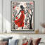 Dame avec la robe rouge dans les bois - mode femme, décoration murale-566797251-566797253