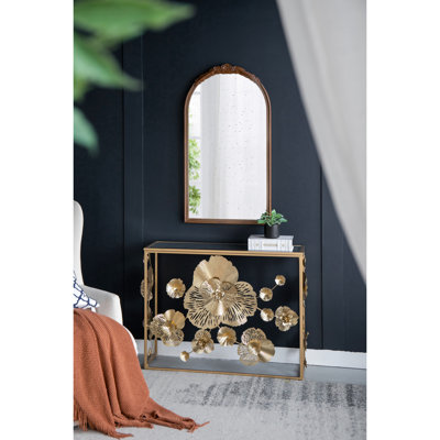 Console dorée pour vestibule de 39,5 po x 12 po x 30,5 po avec miroir