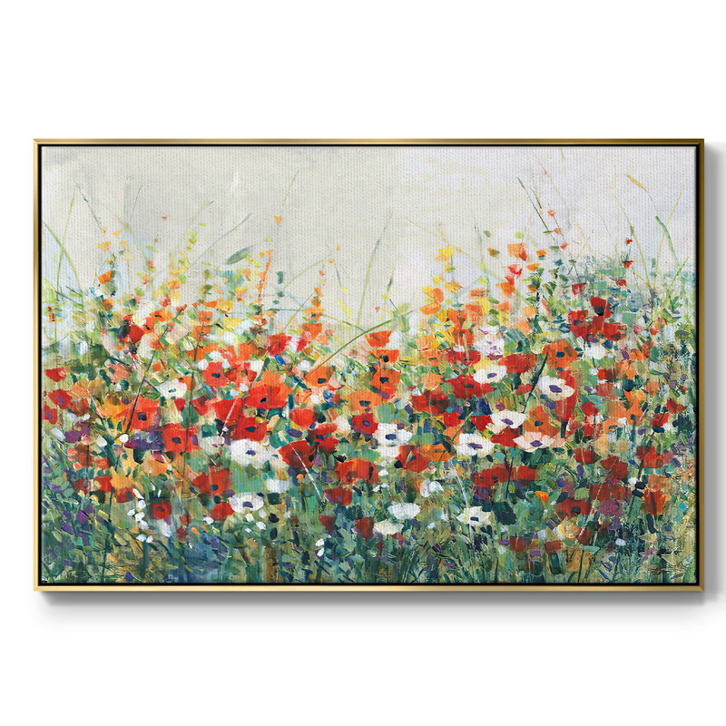 Jardin en fleurs II, H 25 po x l 37 po x P 2 po, Toile avec cadre doré
