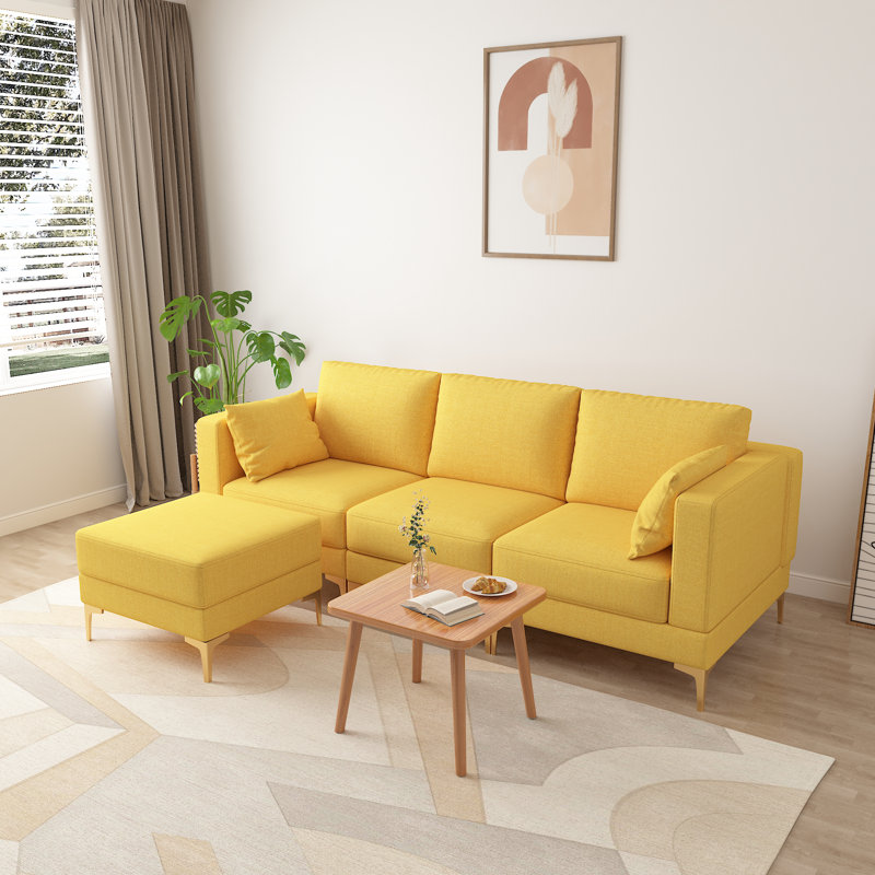 Canapé modulaire à méridienne 4 pièces Sol, 100 % polyester jaune