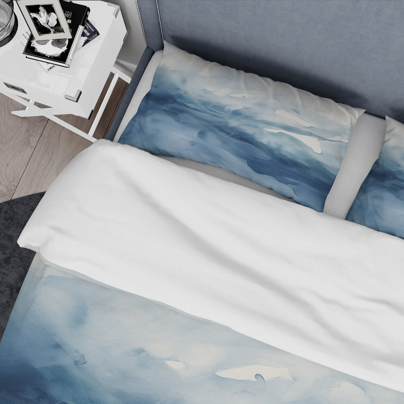 «Blue and White Dancing Watercolor Clouds» - Ensemble de housse de couette abstrait - Microfibre de polyester