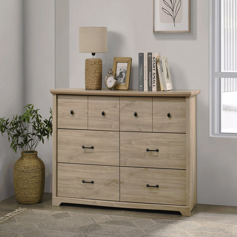 6-Drawer Dresser, 57"W  With Black Handles, Brown