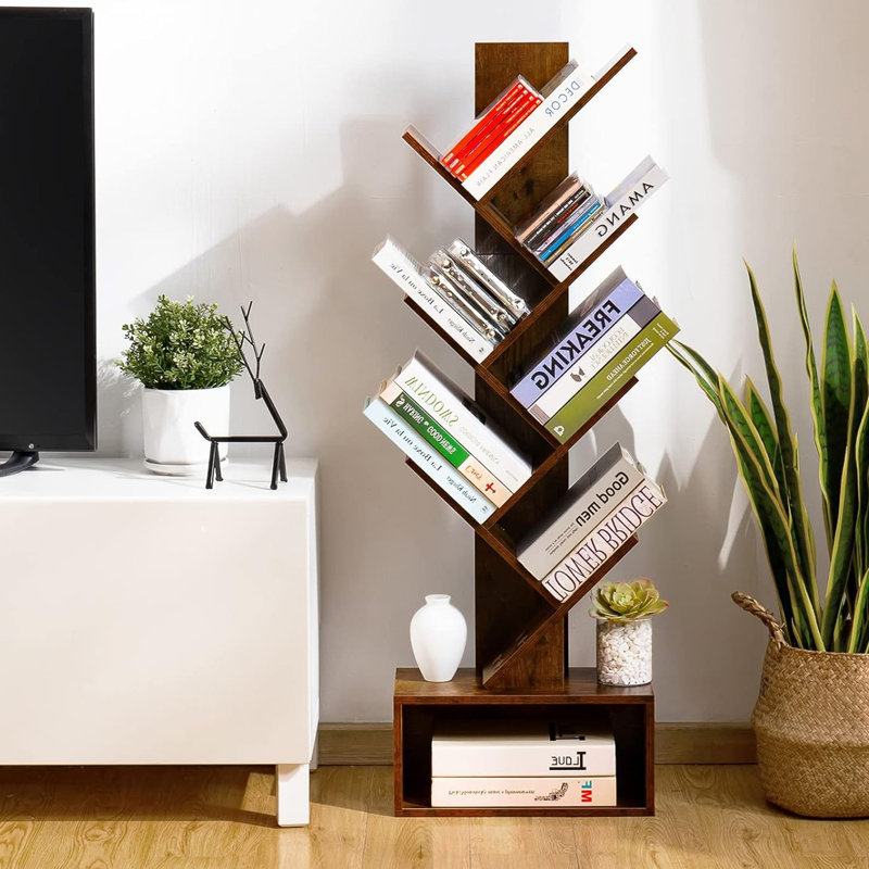 Deone Geometric Bookcase, Rustic Brown