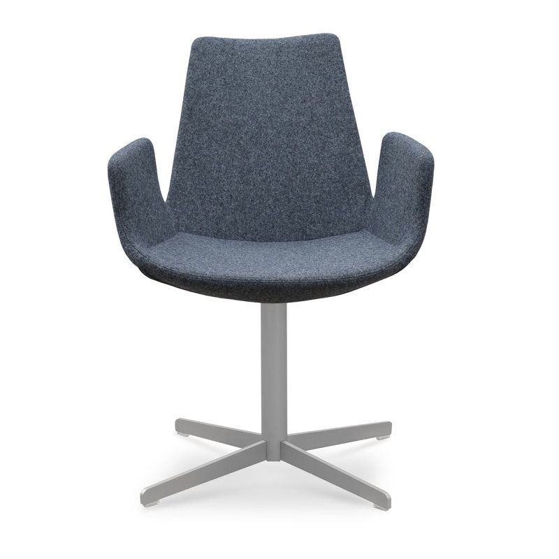 Fauteuil rotatif Eiffel 57,15 cm de large, Acier inoxydable poli, Laine argentée