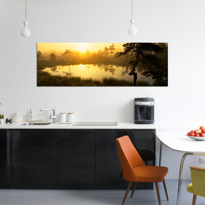 Foggy Woodland Sunrise And It's Reflection, Vastmanland, Sweden by Panoramic Images - Wrapped Canvas Panoramic Gallery-Wrapped Canvas Giclée
