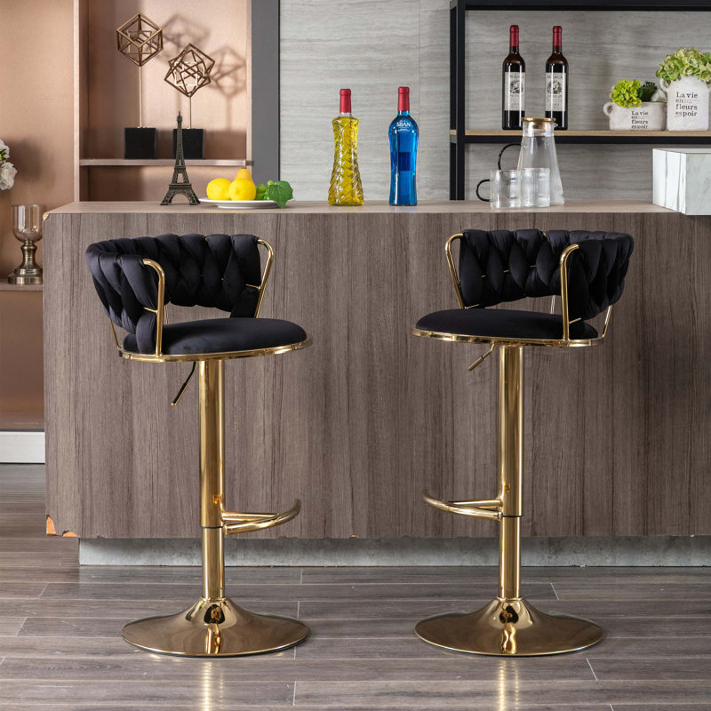 Ensemble de 2 tabourets de bar, avec repose-pieds et base pivotante réglable en velours