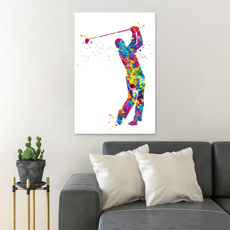«Colorful Man jouant au golf», reproduction d'art graphique sur toile tendue 1 pièce, H 20 po x l 16 po x P 2 po