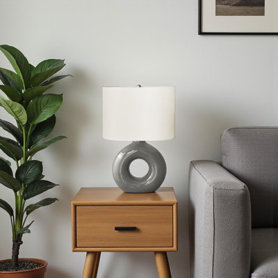 Alida Standard Ceramic Table Lamp in Dark Grey and Ivory Shade, 23.79'' H X 15.76'' W X 10.89'' D