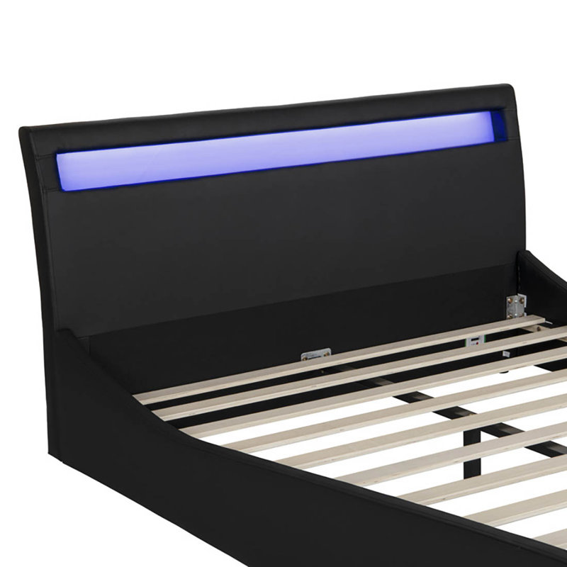 Atropus LED Faux Leather Bed Frame, Black, Double (4'6)