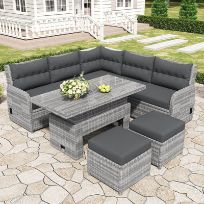 Radiant 6-Piece Rattan Sectional Seating Group with Cushions