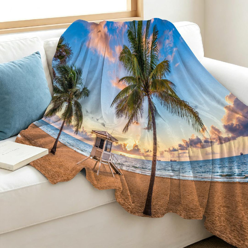 Jeté transparent en flanelle de polaire ultra douce, impression d'un côté de Florida Beach USA, Jeté 40 po x 50 po