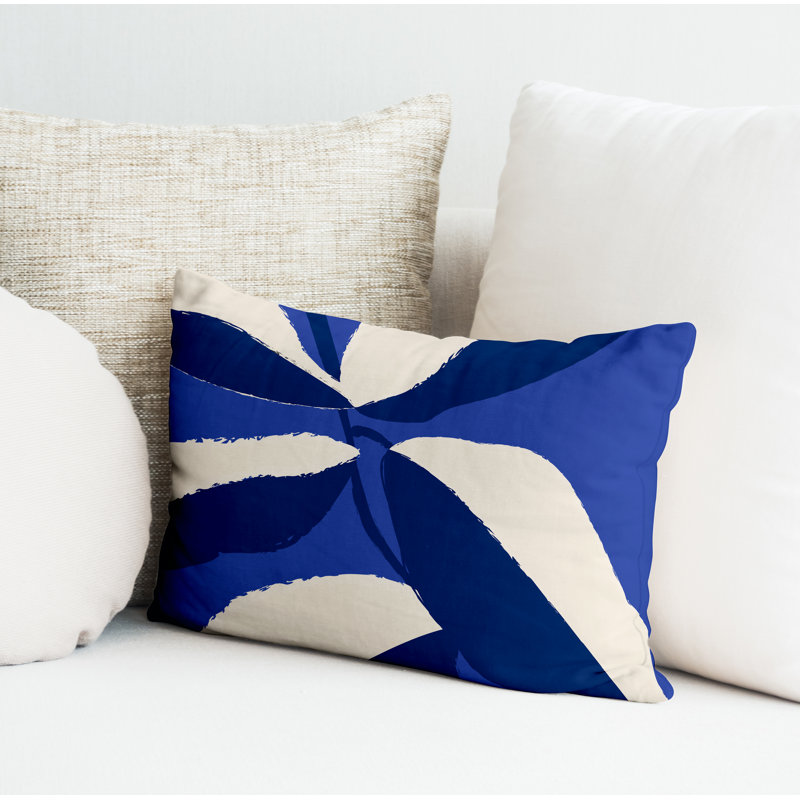 Coussin décoratif intérieur / extérieur en polyester filé Vani, Bleu marine, H 14 po x l 20 po