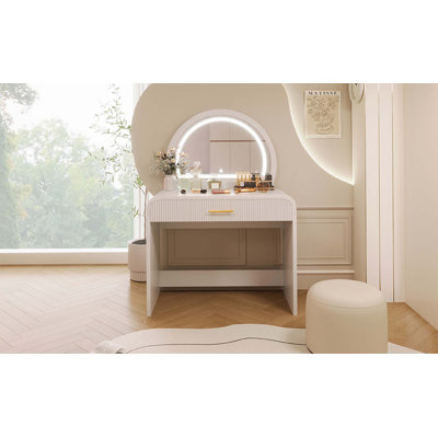 39" Makeup Vanity Table with Mirror Touch Screen Lighted Mirror, Dressing Table with Drawer for Bedroom