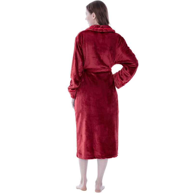 Peignoir mi-mollet en molleton avec poches, Vin, 2TG