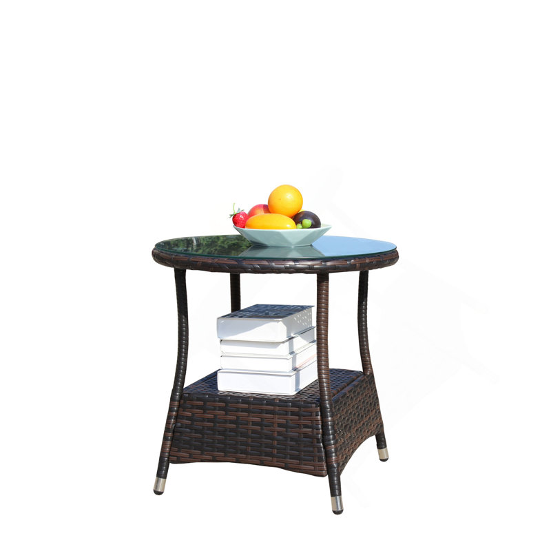 Outdoor Patio Furniture 1 Round Coffee Table With Clear Tempered Glass