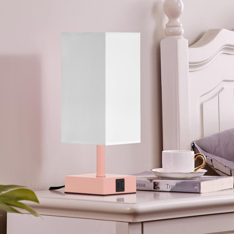 Lampe de table tactile avec 2 ports de charge USB, Rose, Blanc