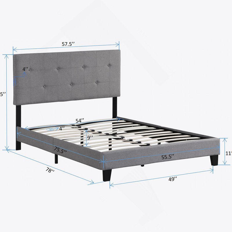 Structure de lit capitonnée moderne avec support en lattes de bois, conçue pour un sommeil confortable et facile à assembler dans n'importe quelle chambre à coucher