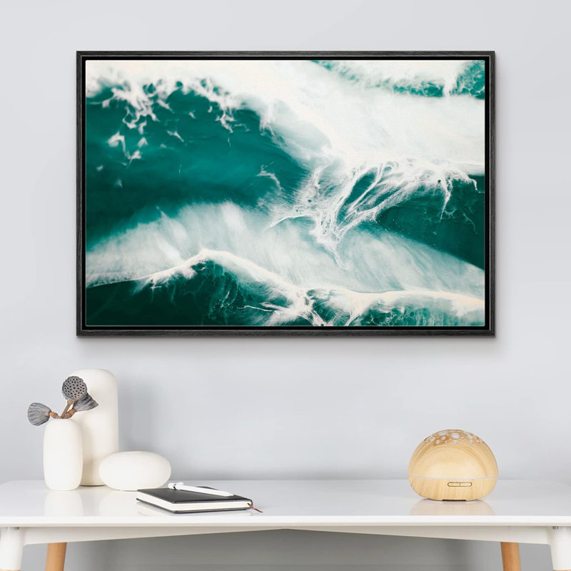 Naturel, bleu sarcelle naturel, vert, vibrant, gemme, paysage, gros plan, impression sur toile, Cadre flottant noir