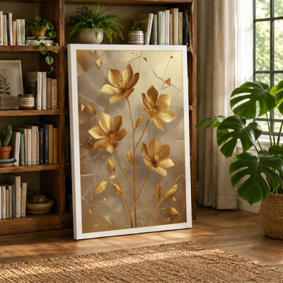 Golden Starflowers Botanical - Wrapped Canvas