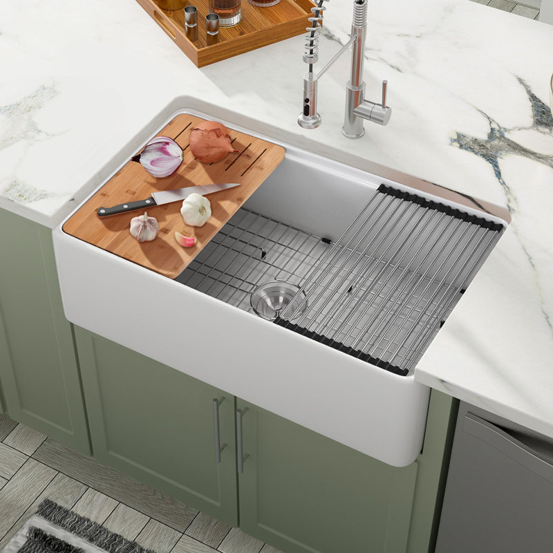 Évier de cuisine en argile réfractaire L 30 po x l 20 po avec accessoires