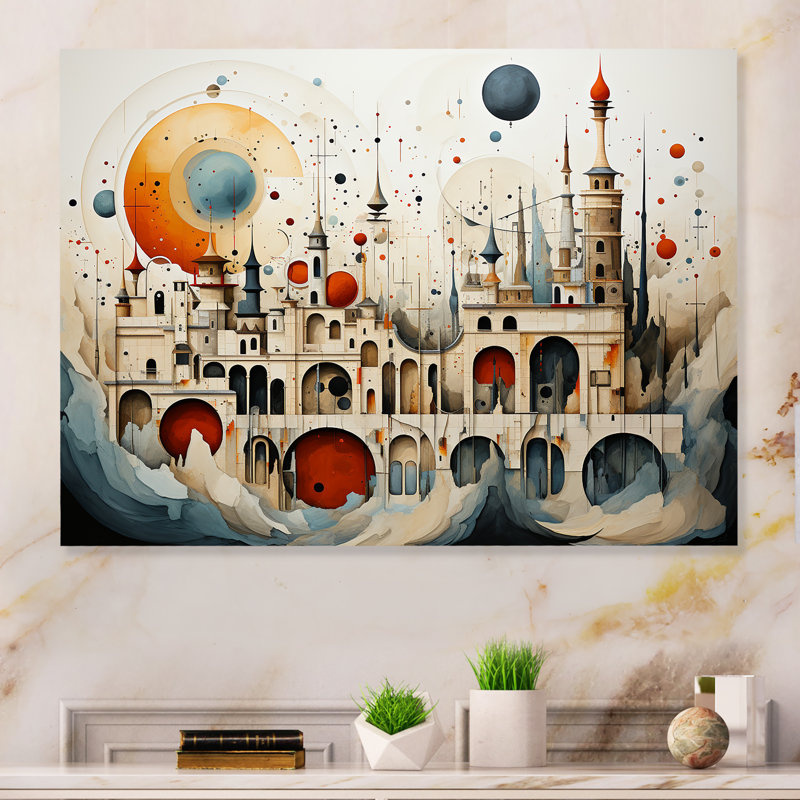 «Surrealism world cultures temple» sur, H 30 po x l 40 po x P 1,5 po