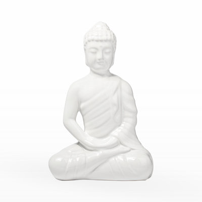 Marcott 8" Meditating Gloss White Buddha Statue For Tabletop Decor
