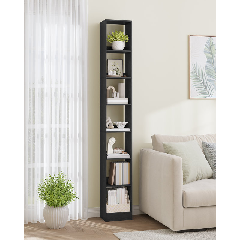 Bookcase, Tall Narrow Bookshelf, Wooden Bookcase with Open Storage Shelf, for Living Room, Home Office, Bedroom, Black