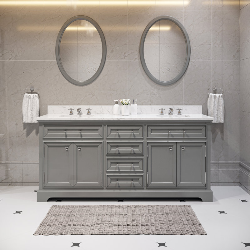 Derby 72'' Double Bathroom Vanity with Marble Top, Gray