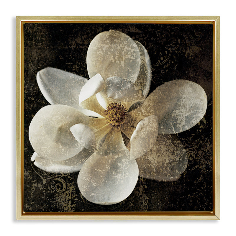 Magnolia à motif rustique, Cadre flottant métallique doré, H 18 po x l 18 po