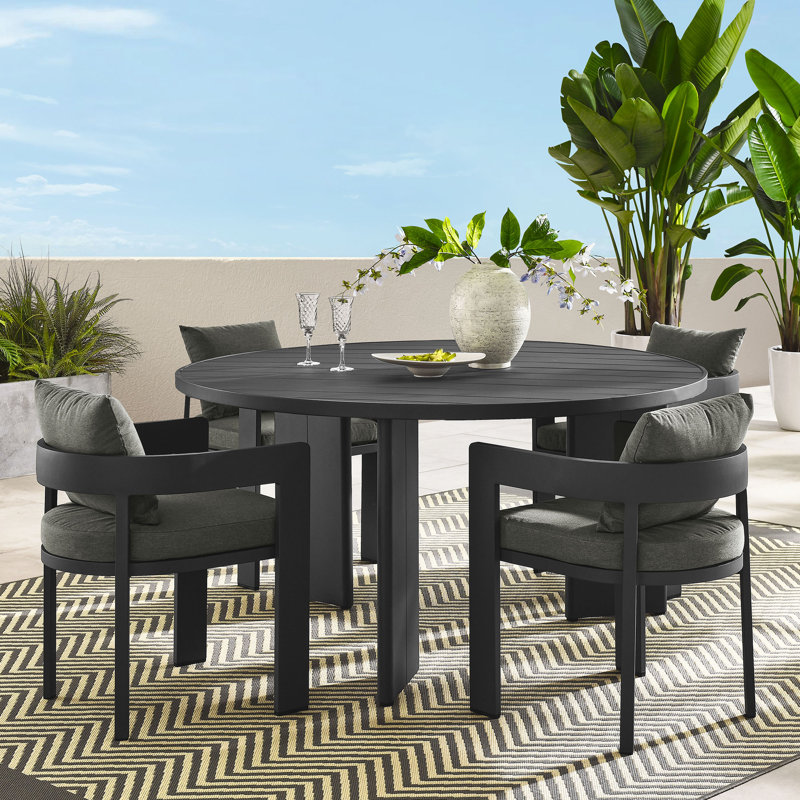Tahoe 5-Piece Outdoor Patio Aluminum Dining Set In Gray White, Charcoal