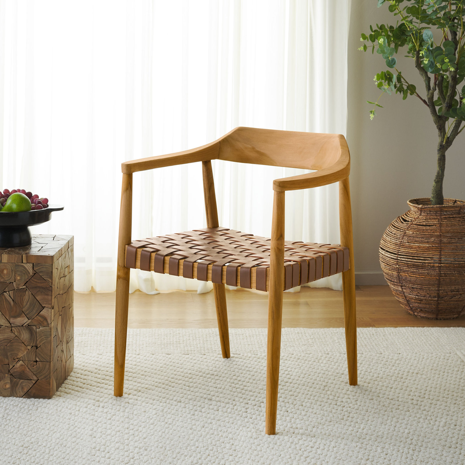 Noreen Accent Chair, Natural, Light Honey Genuine Leather