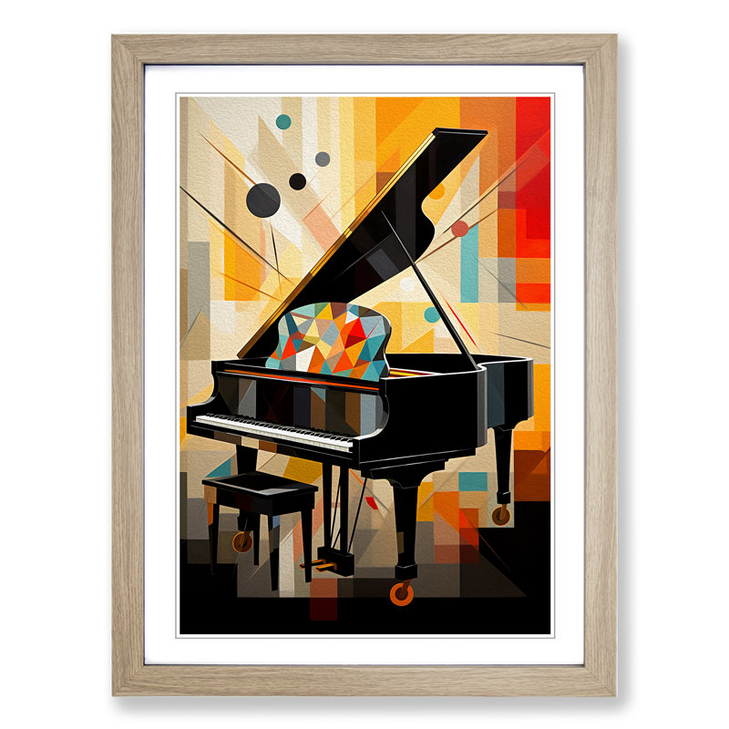 Piano Geometric - Single Picture Frame Print on Wood, 34cm H x 25cm W x 2cm D, Oak