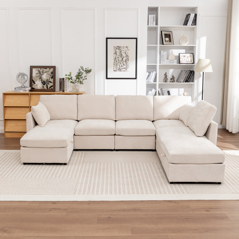Canapé modulaire en U rembourré 7 pièces Wilroy, Beige