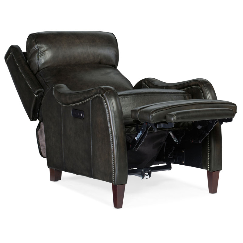 Sulema Leather Power Recliner, Dark Brown Genuine Leather, Manual