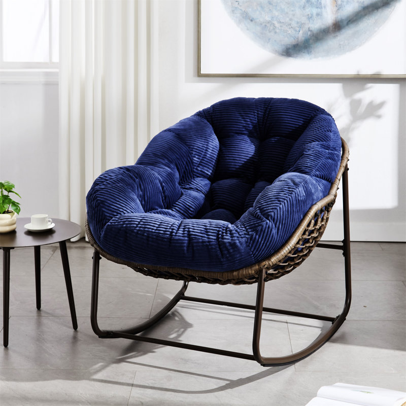 Chaise berçante d'extérieur en rotin (excluant la table), Bleu marine
