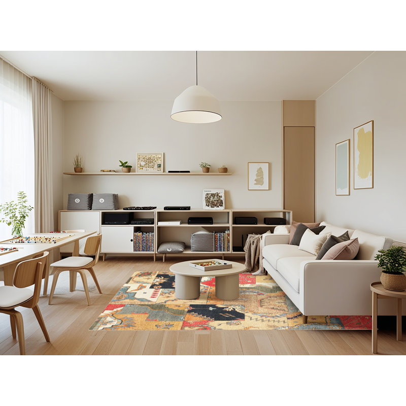Tapis beige / rouge Soejima, Rectangle 7 pi x 9 pi