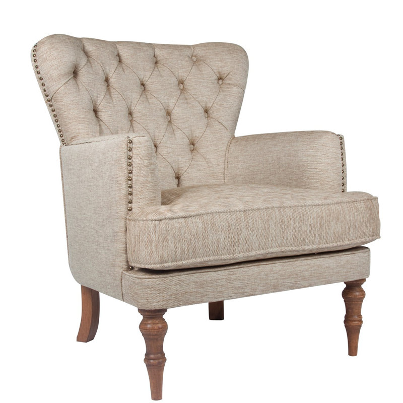 Fauteuil à oreilles capitonné Heritage, Polyester brun laiteux