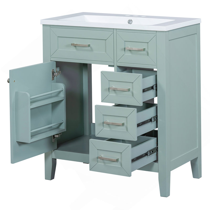 Armoire de salle de bain 30 po avec lavabo et tiroir vert, Vert / Argent