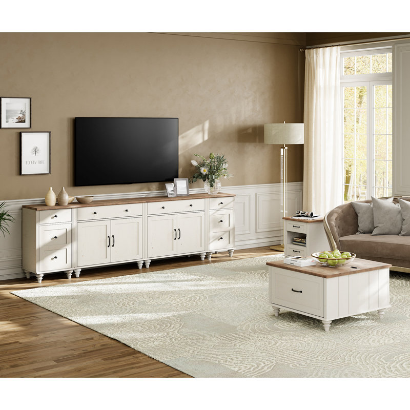 Meuble télé pour téléviseur de 85 po ou moins Corretta, Blanc / Brun