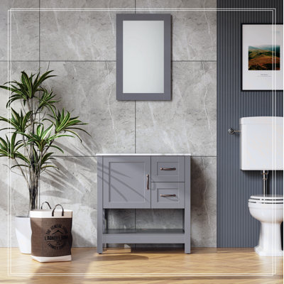 Meuble-lavabo gris 30 po avec miroir et plateau seulement