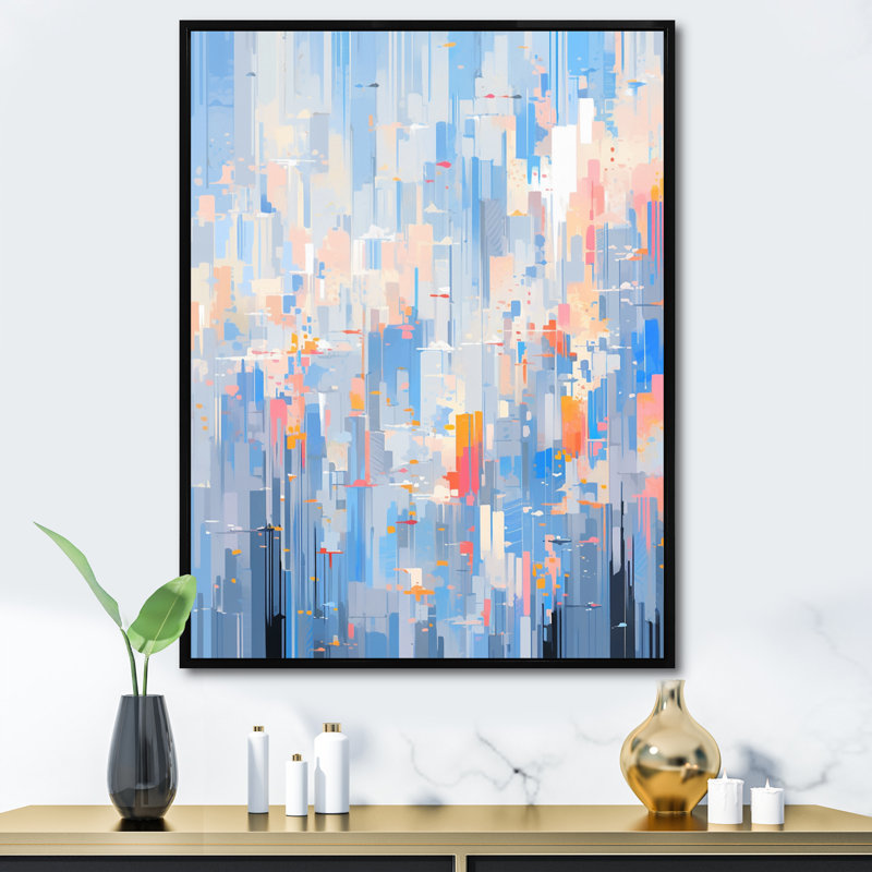 " Blue Pink Interlocking Perspectives ", Black Floater Framed, 32" H x 24" W x 1" D