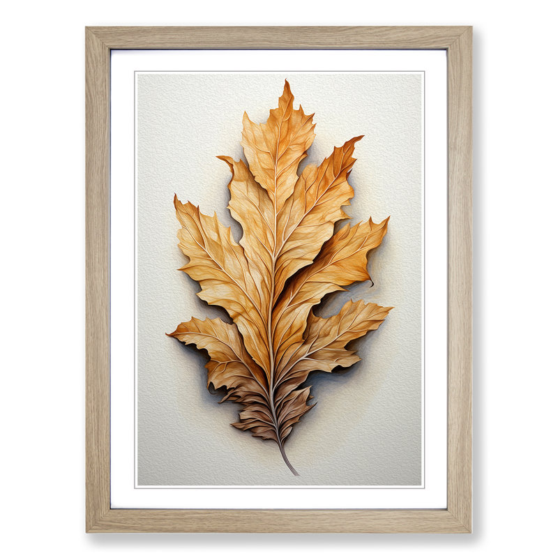 Leaf Tachisme - Single Picture Frame Print on Wood, 34cm H x 25cm W x 2cm D, Oak