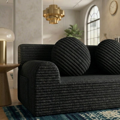 Canapé 71 po, canapé modulaire avec mousse à mémoire de forme profonde, petit canapé confortable pour les petits espaces, canapé avec fauteuil rond, canapé pour salon, chambre à coucher, appartement, sans assemblage, noir